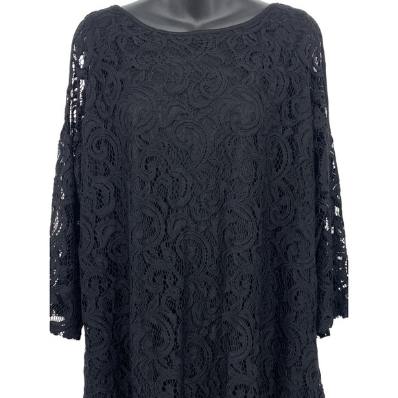 Adrianna Papell Women Top Blouse Plus 2X Black Lace 3/4 Tunic Cold Shoulder New - Picture 3 of 7